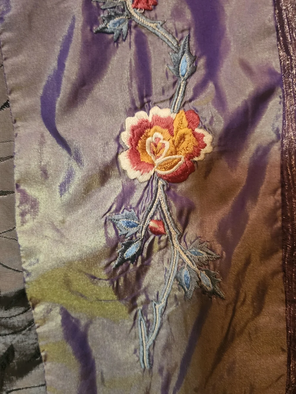 Velvet And  Satin Scarft W Embroidered Flowers